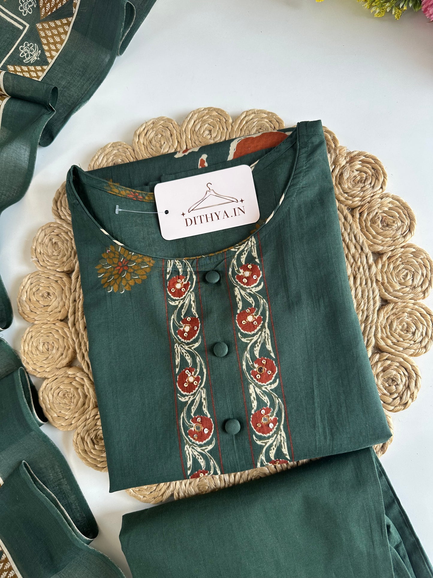 K341 - Mul cotton printed straight Kurti with pants and dupatta