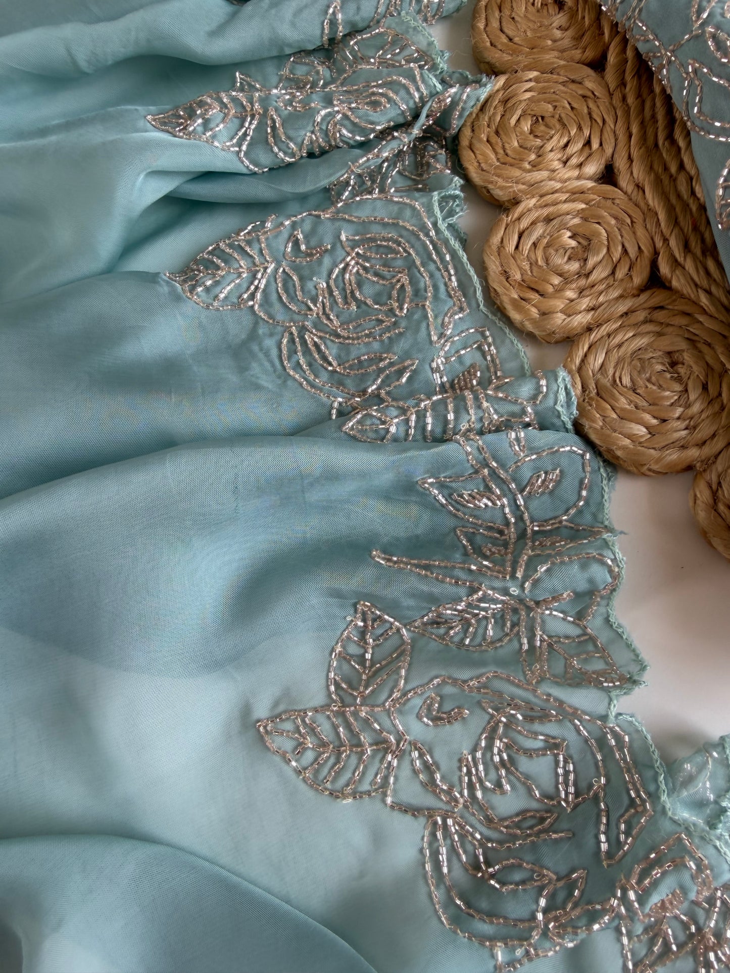 K425 - Soft viscose organza cutdhana work Aline Kurti with pants and dupatta