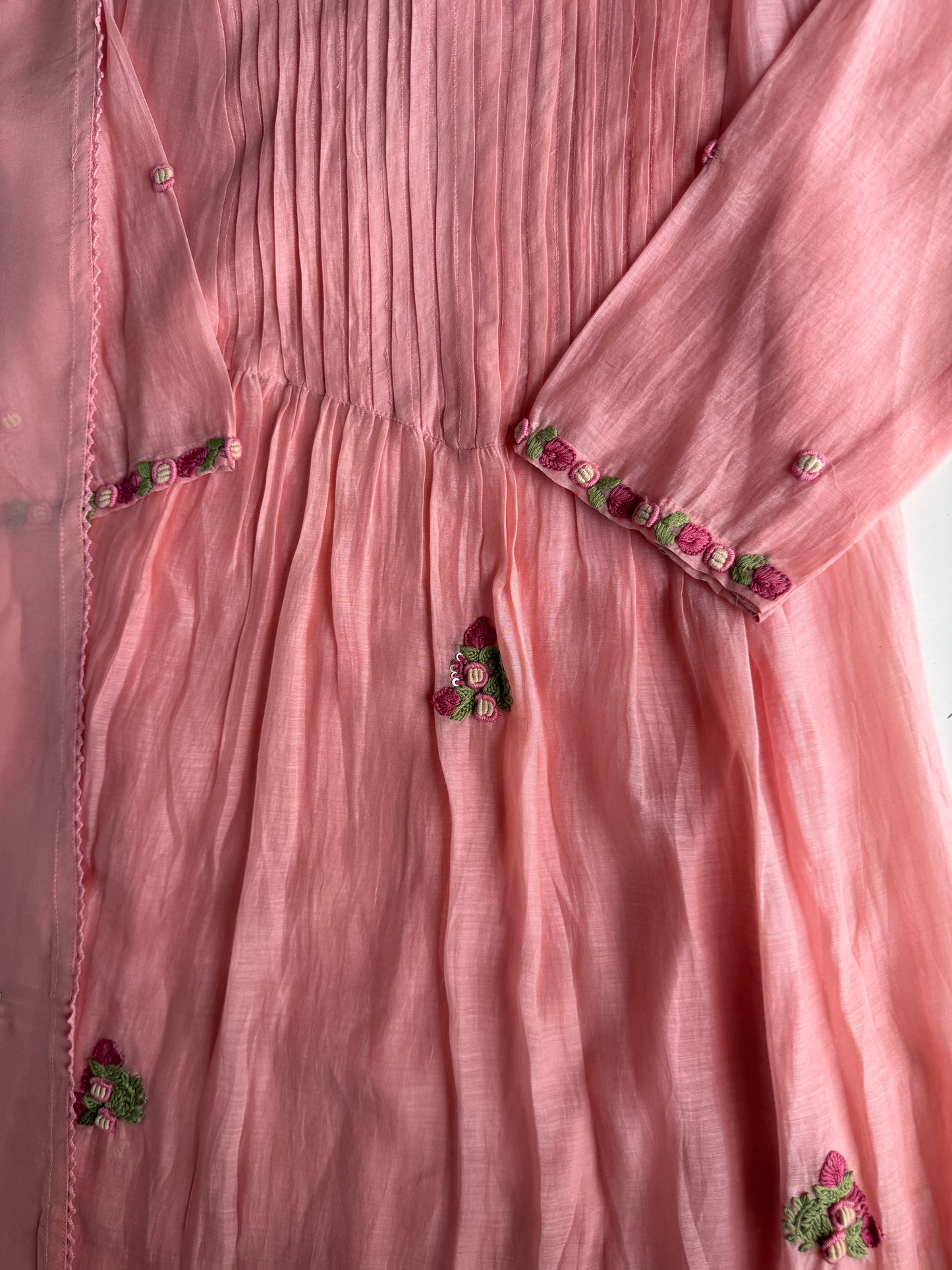 K262 - Mul chanderi embroidered Anarkali with pants and dupatta