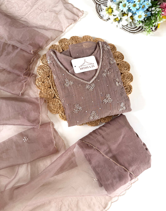 K229 - Mul chanderi handwork Anarkali with pants and dupatta