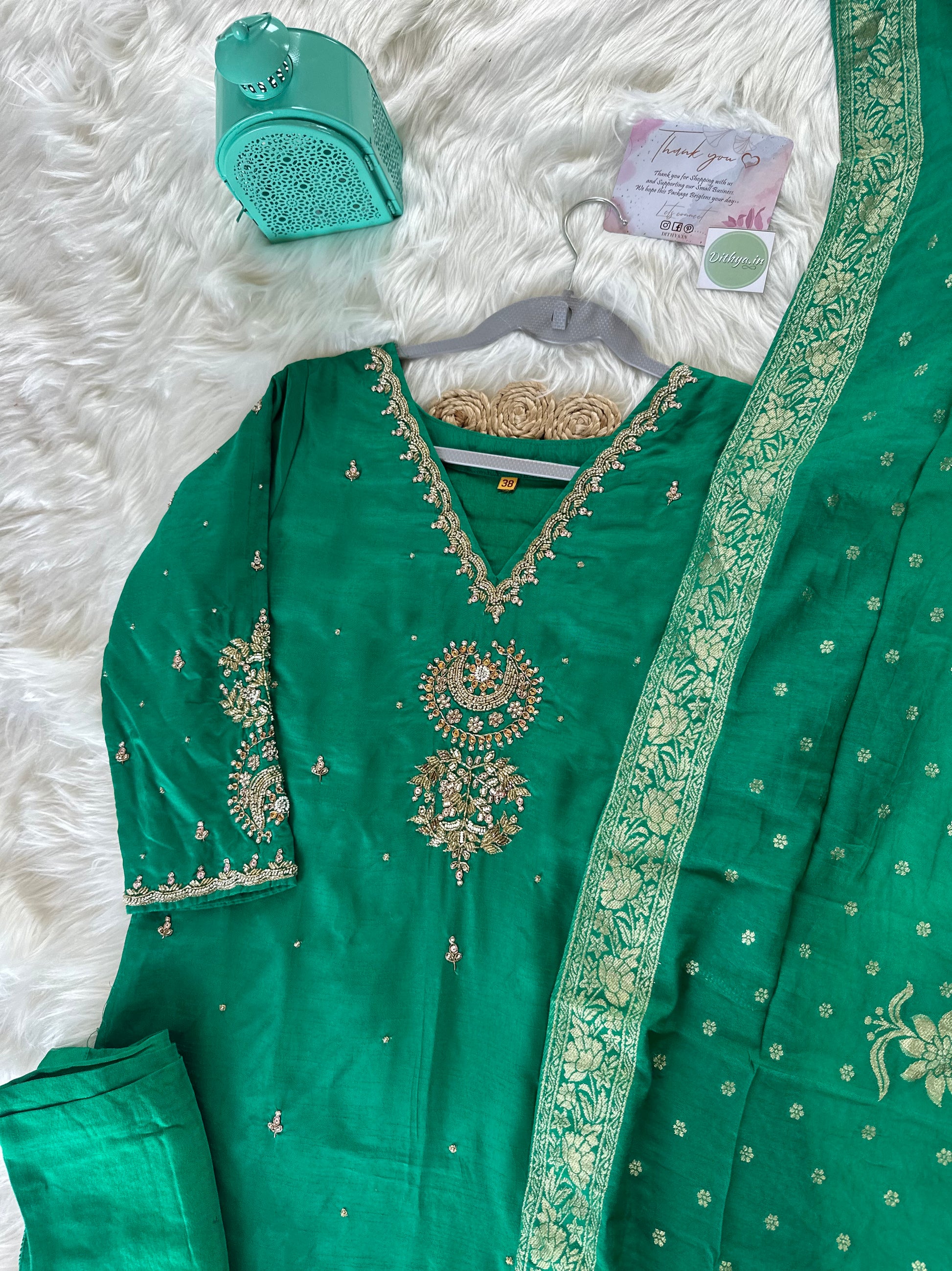 K277-Russian silk kurti with pants and dupatta - Dithya.in