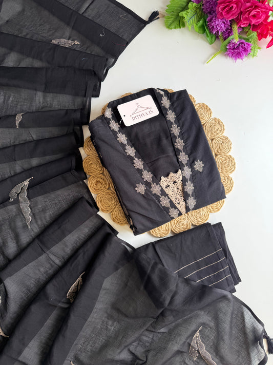 K032 - Mul cotton embroidered Anarkali with pants and dupatta