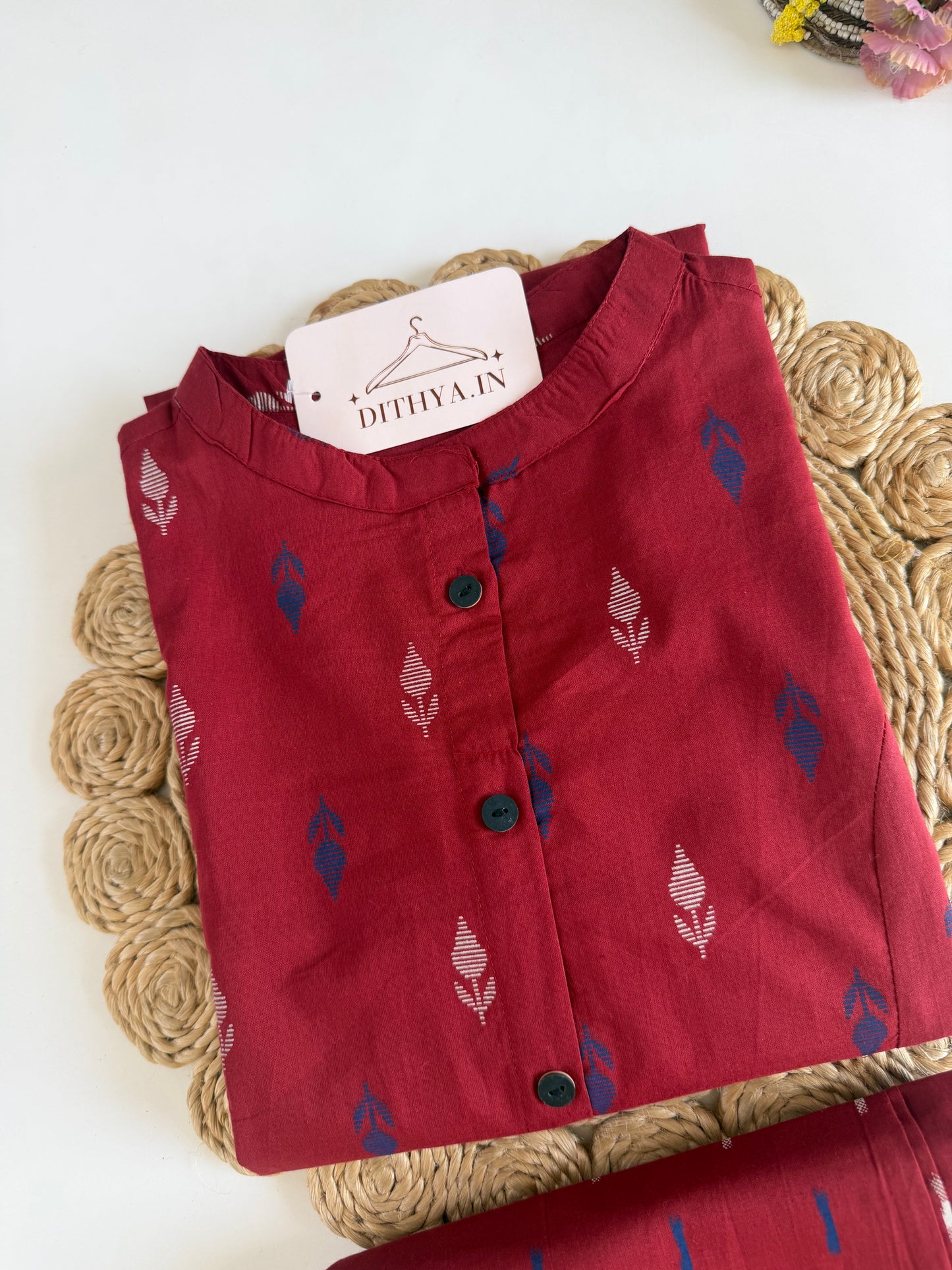 K429 - Linen cotton printed Aline Kurti with pants