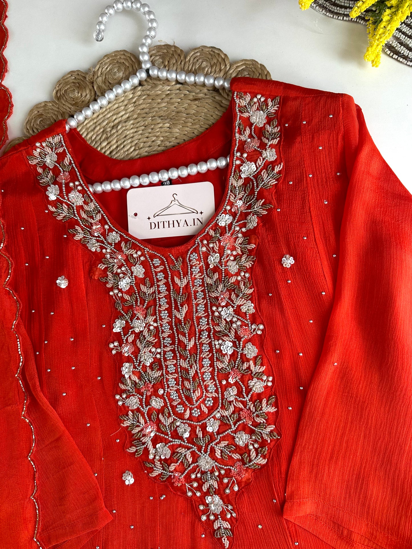 K145 - Chinnon heavy Anarkali with pants and dupatta