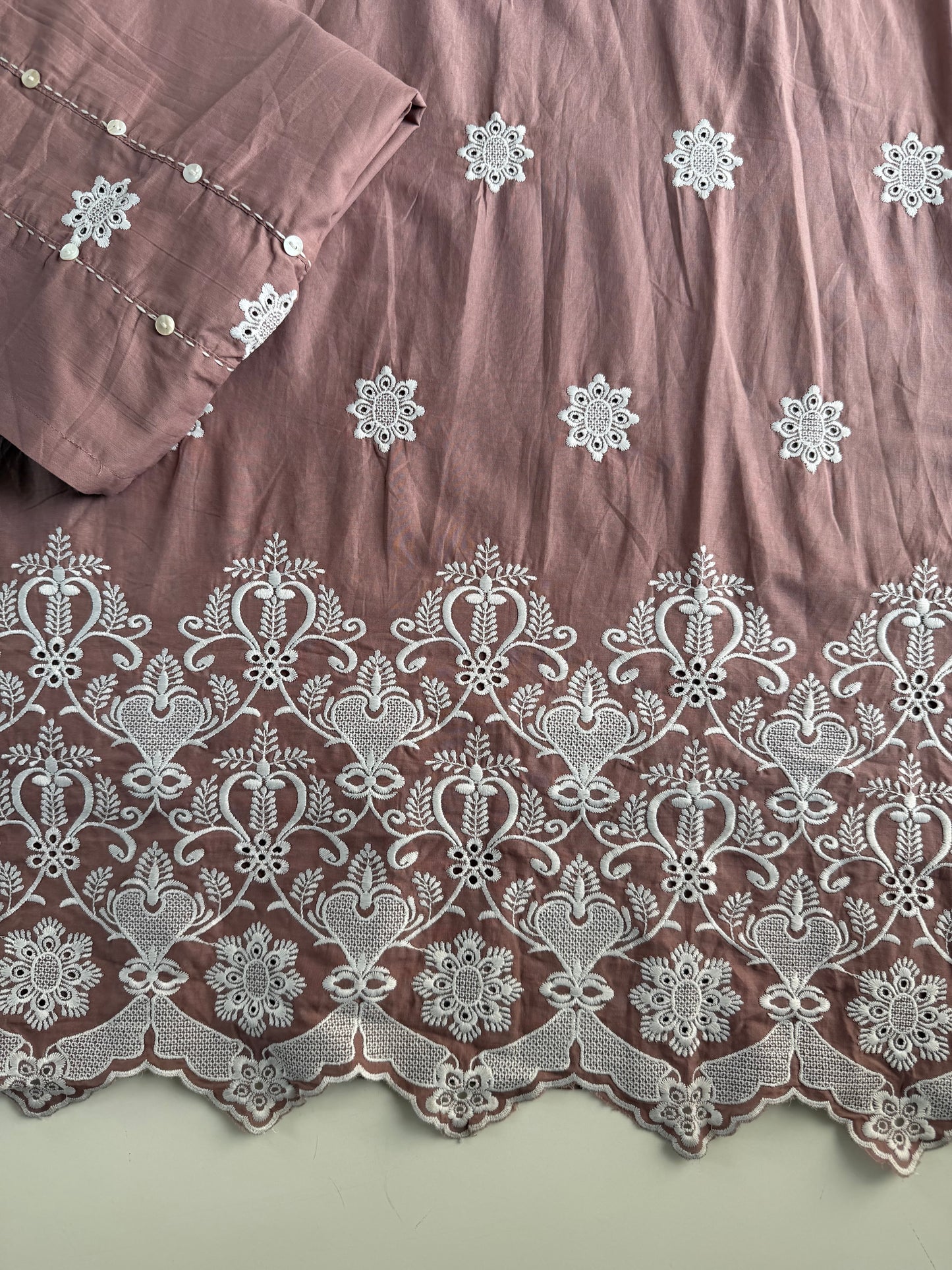 K718 - Cotton embroidered Aline Kurti with pants in 3 colours