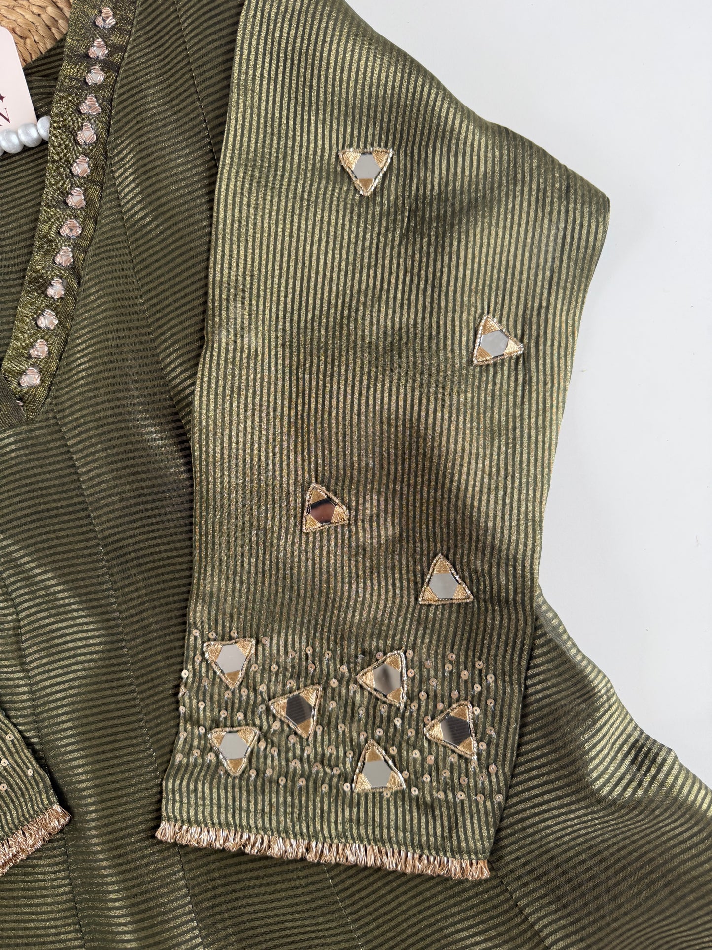 K432 - Tissue silk handwork Anarkali with pants and dupatta