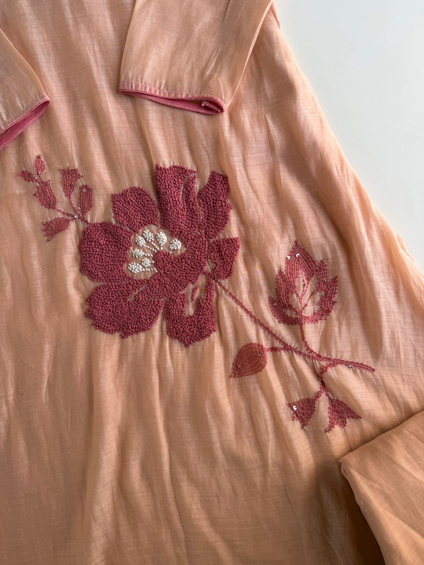 K650 - Mul chanderi embroidered Aline Kurti with pants and dupatta