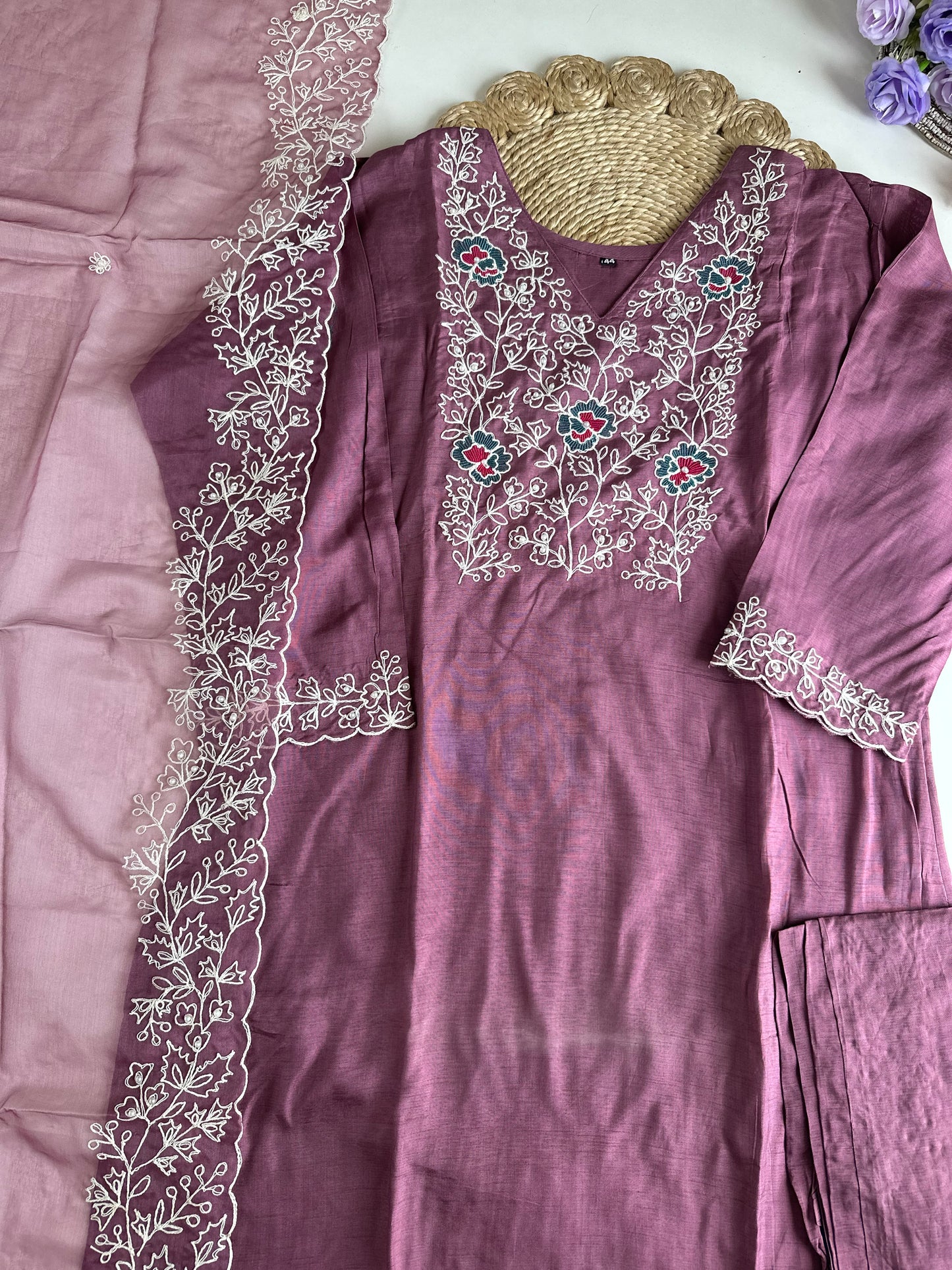 D421-Dola silk straight kurti with pants and dupatta