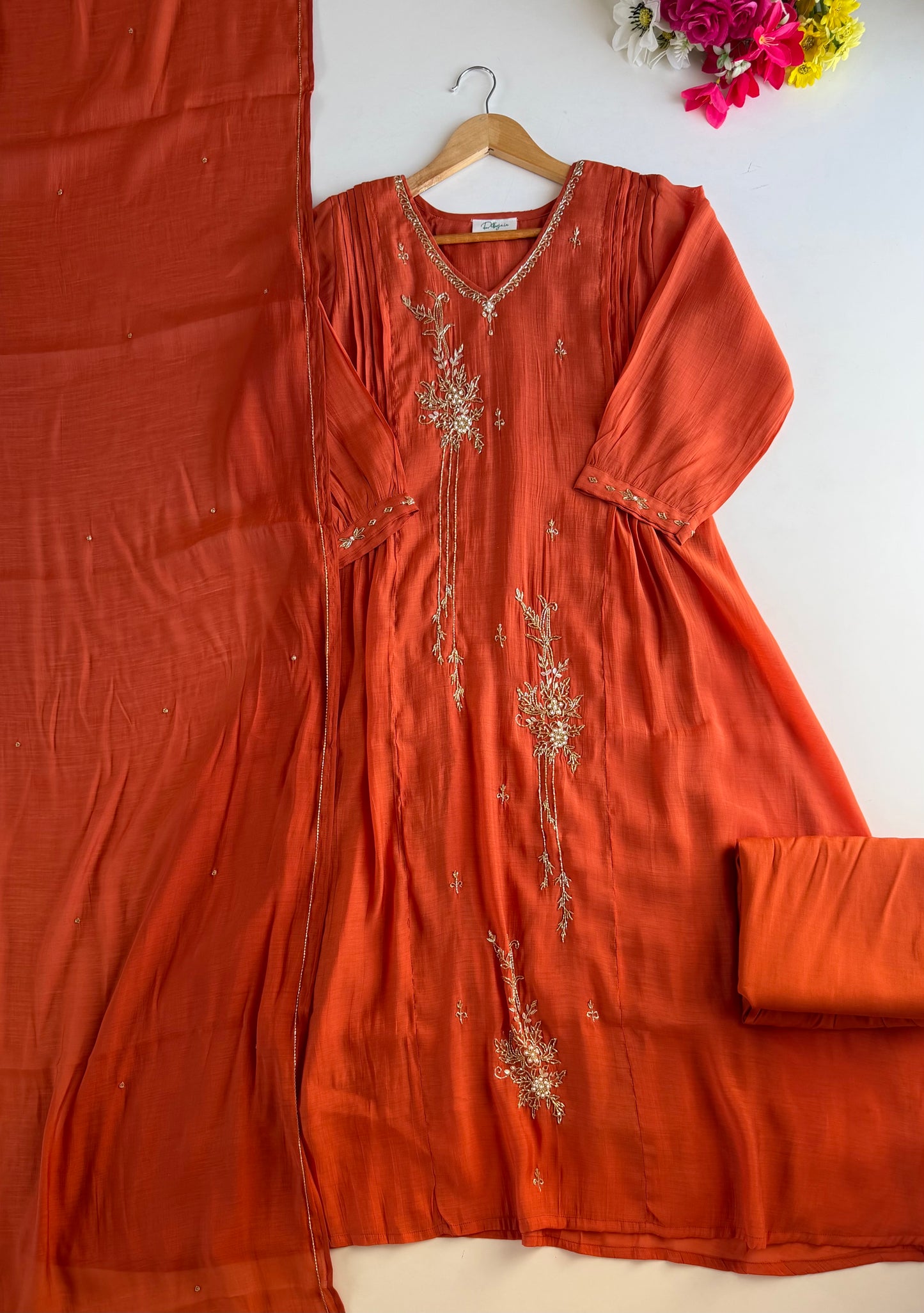 K575 - Surat Mul chanderi handwork Anarkali with pants and dupatta