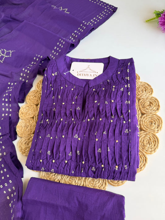 K273 - Mul cotton mirror work Anarkali with pants and dupatta in 4 colours