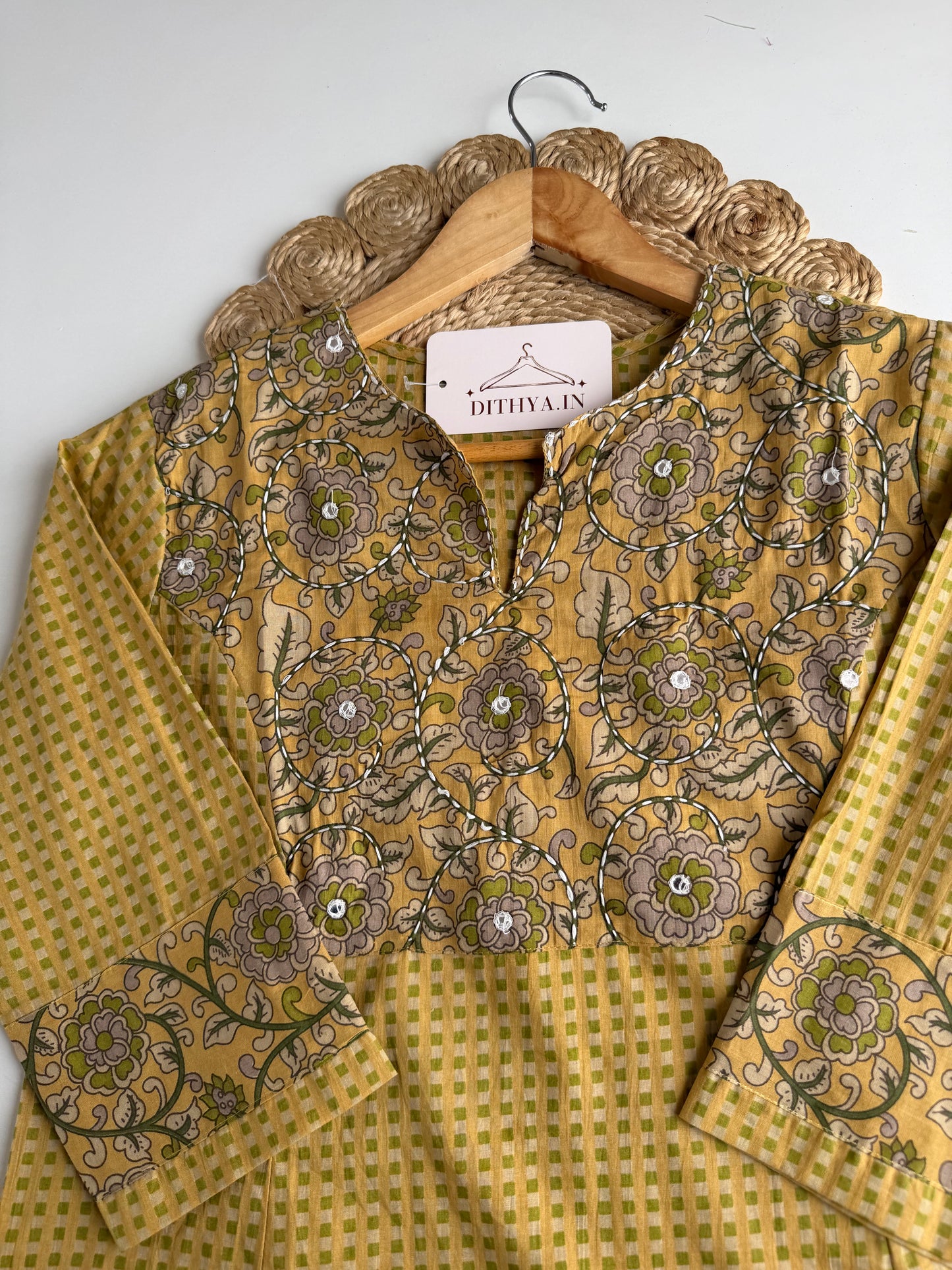 K087 - Mul cotton embroidered Aline Kurti with pants