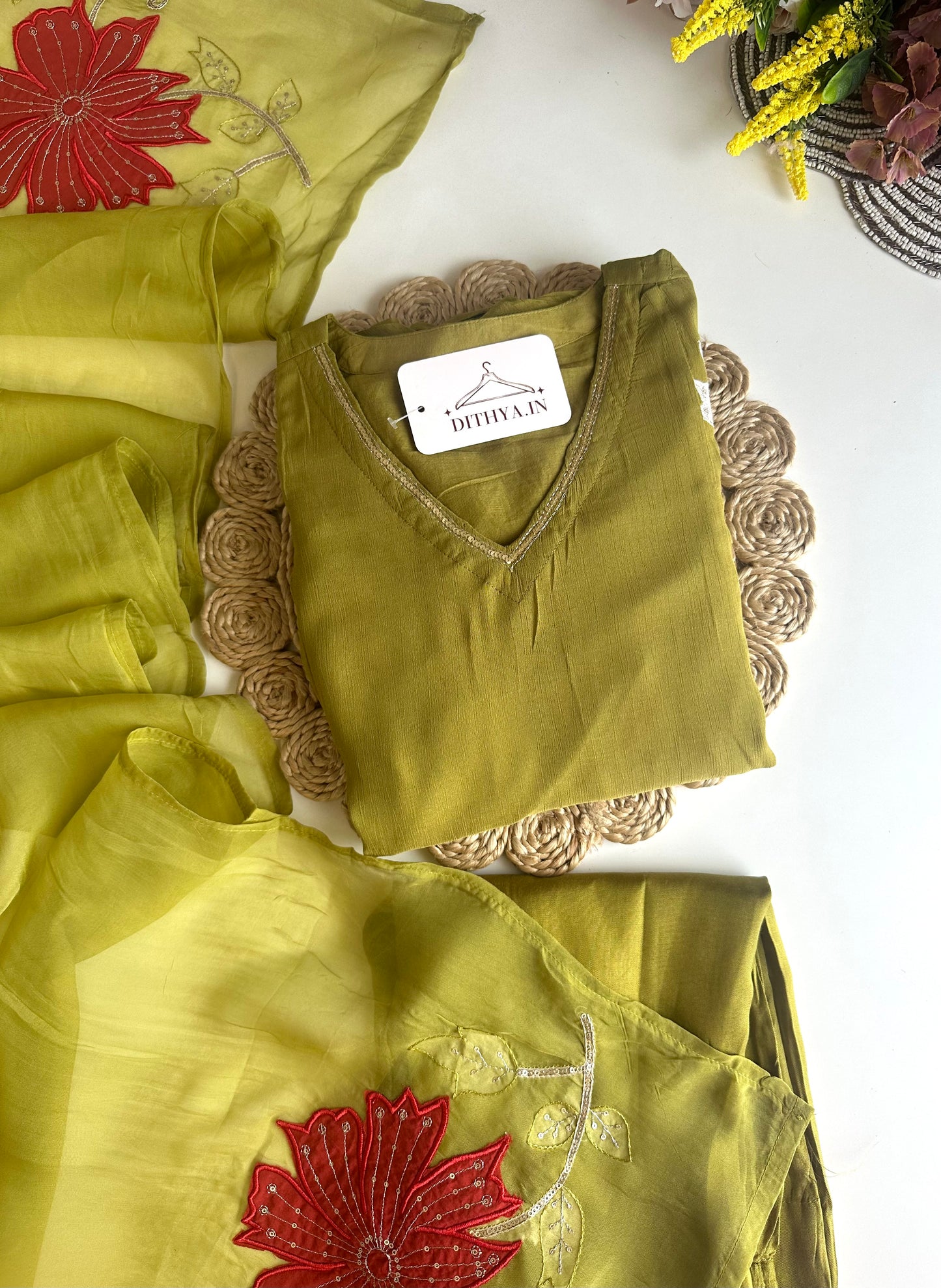 K468 - Crushed Mul Chanderi Appliqué work Anarkali with pants and dupatta in 2 colours