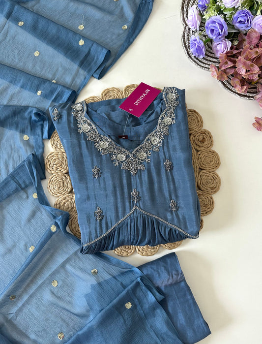 D021 -Chinnon Alia cut Anarkali with pants and dupatta