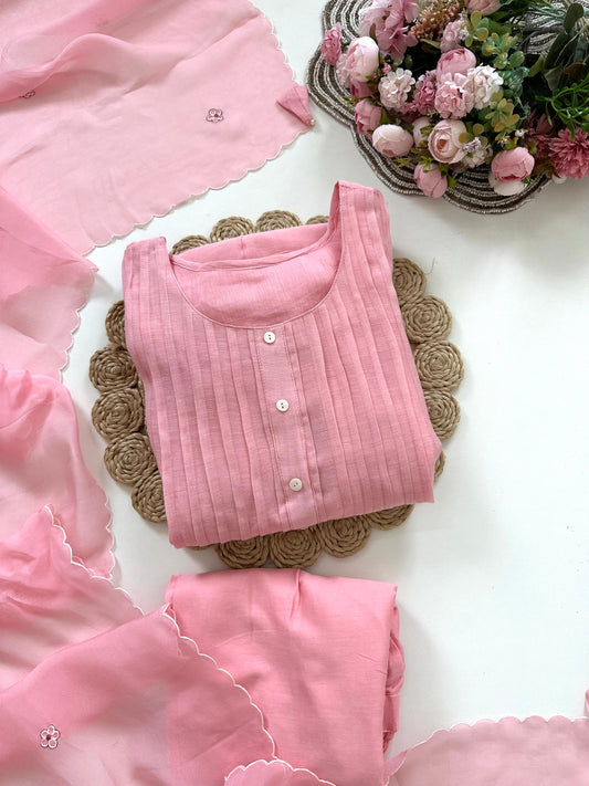 K215 - Mul Chanderi handwork Anarkali with pants and dupatta in 2 colours