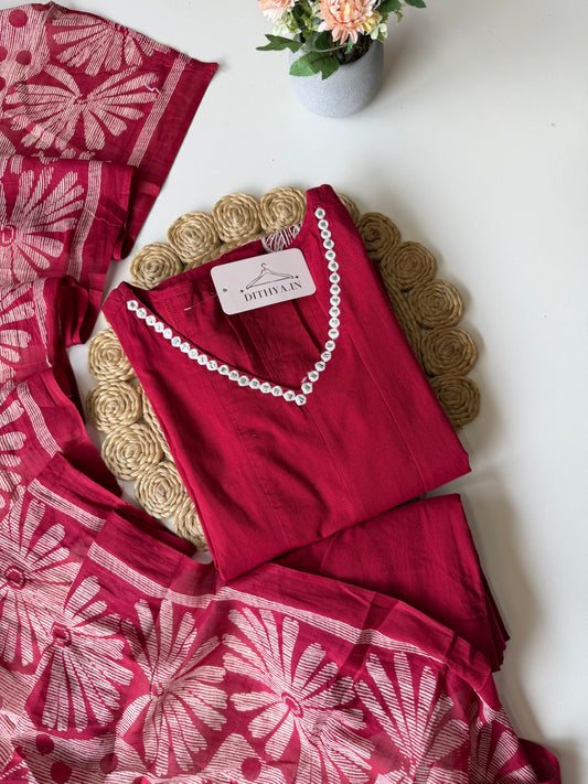 K634 - Mul cotton embroidered Anarkali with pants and dupatta