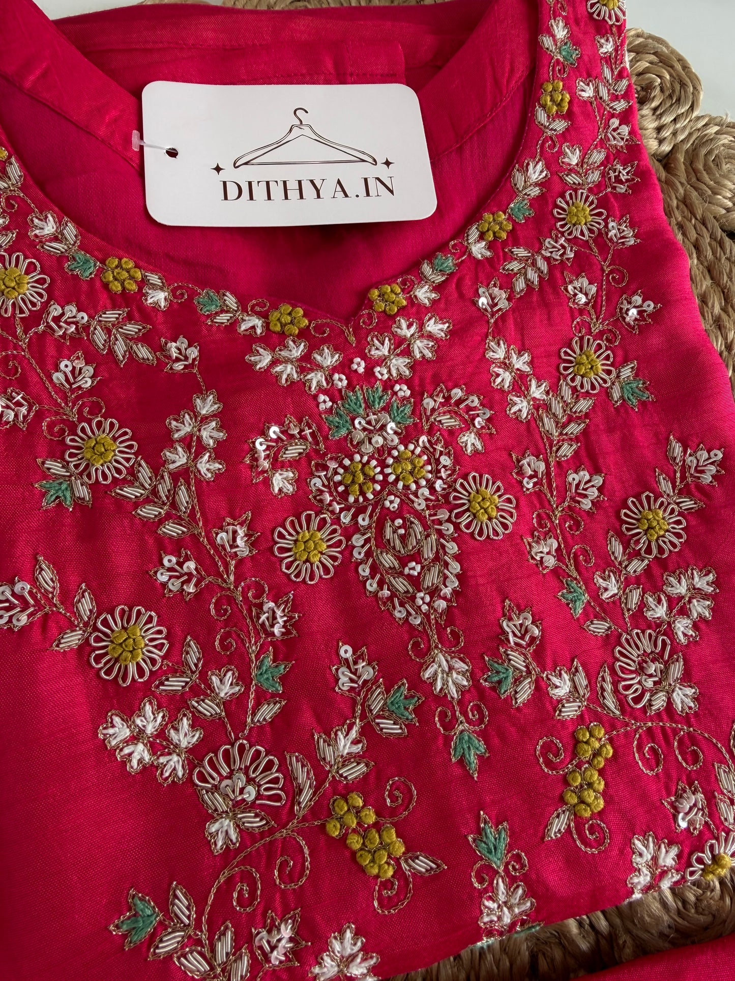 K617 - Dola silk handwork straight Kurti with pants and dupatta