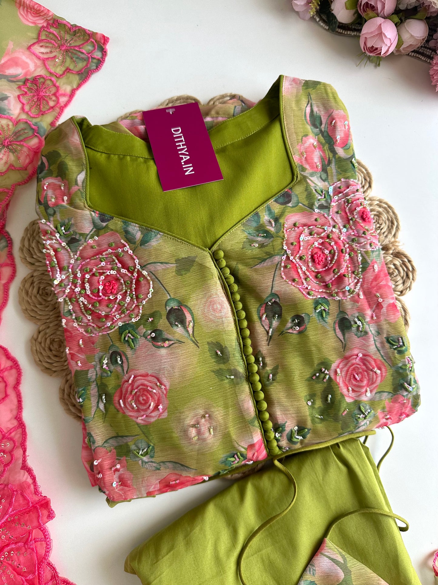 K282 - Viscose organza Floral Anarkali with pants and dupatta