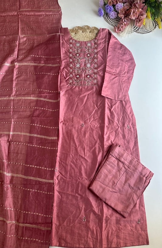 D318- Dola silk straight kurti with pants and dupatta