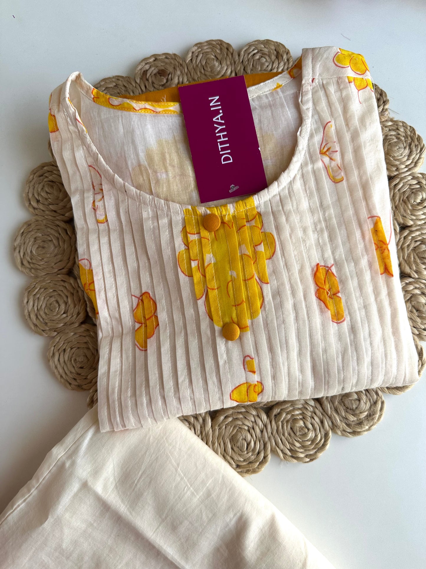 K228 - Floral pintex mul cotton Aline Kurti with pants