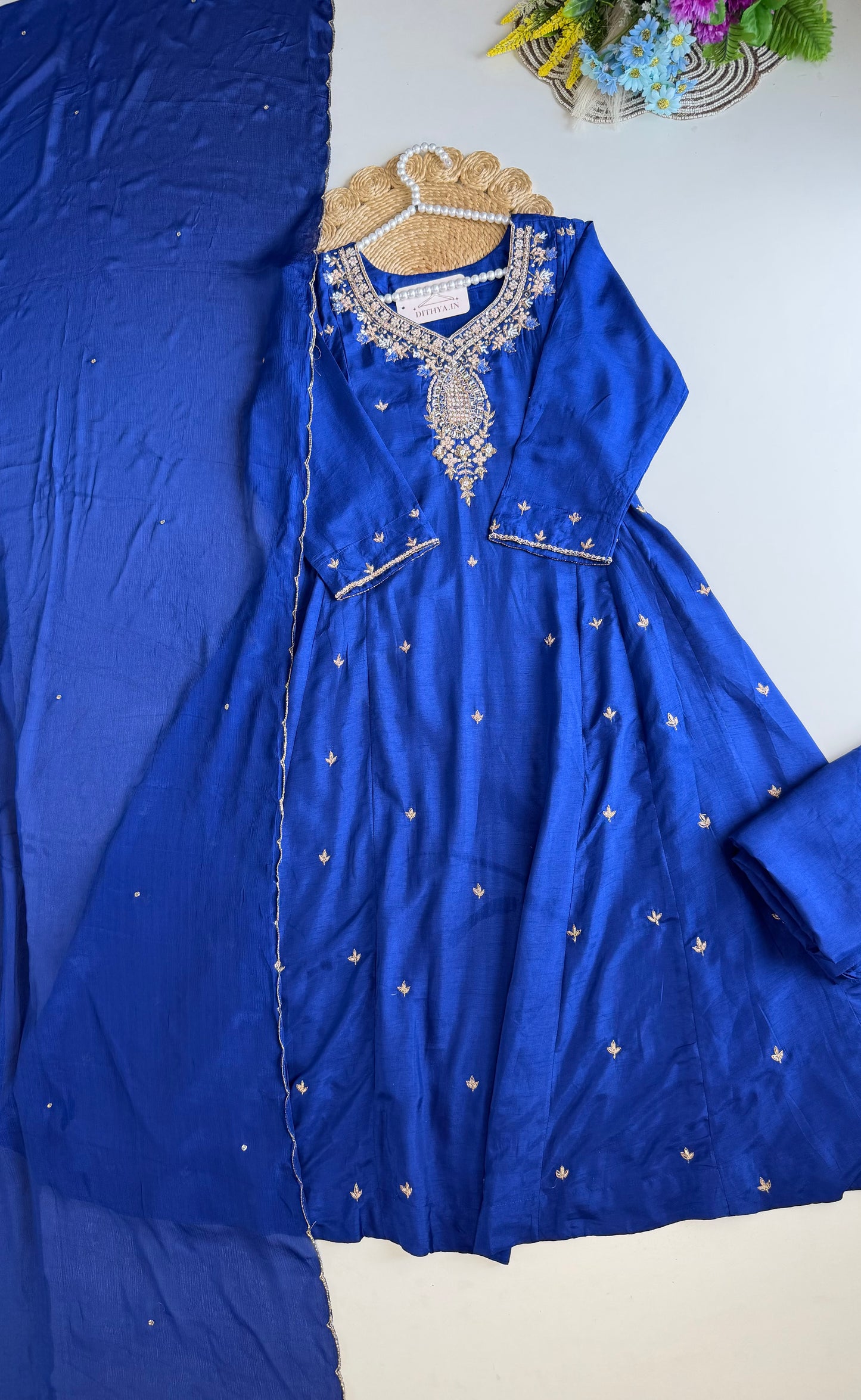 K206 - Russian silk handwork Anarkali with pants and dupatta