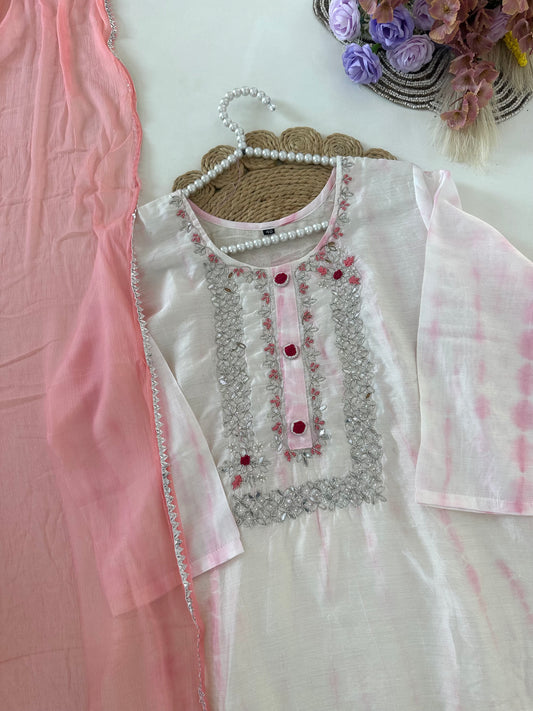D308 - Dola silk straight kurti with pants and dupatta