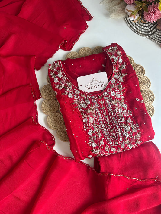 K145 - Chinnon heavy Anarkali with pants and dupatta