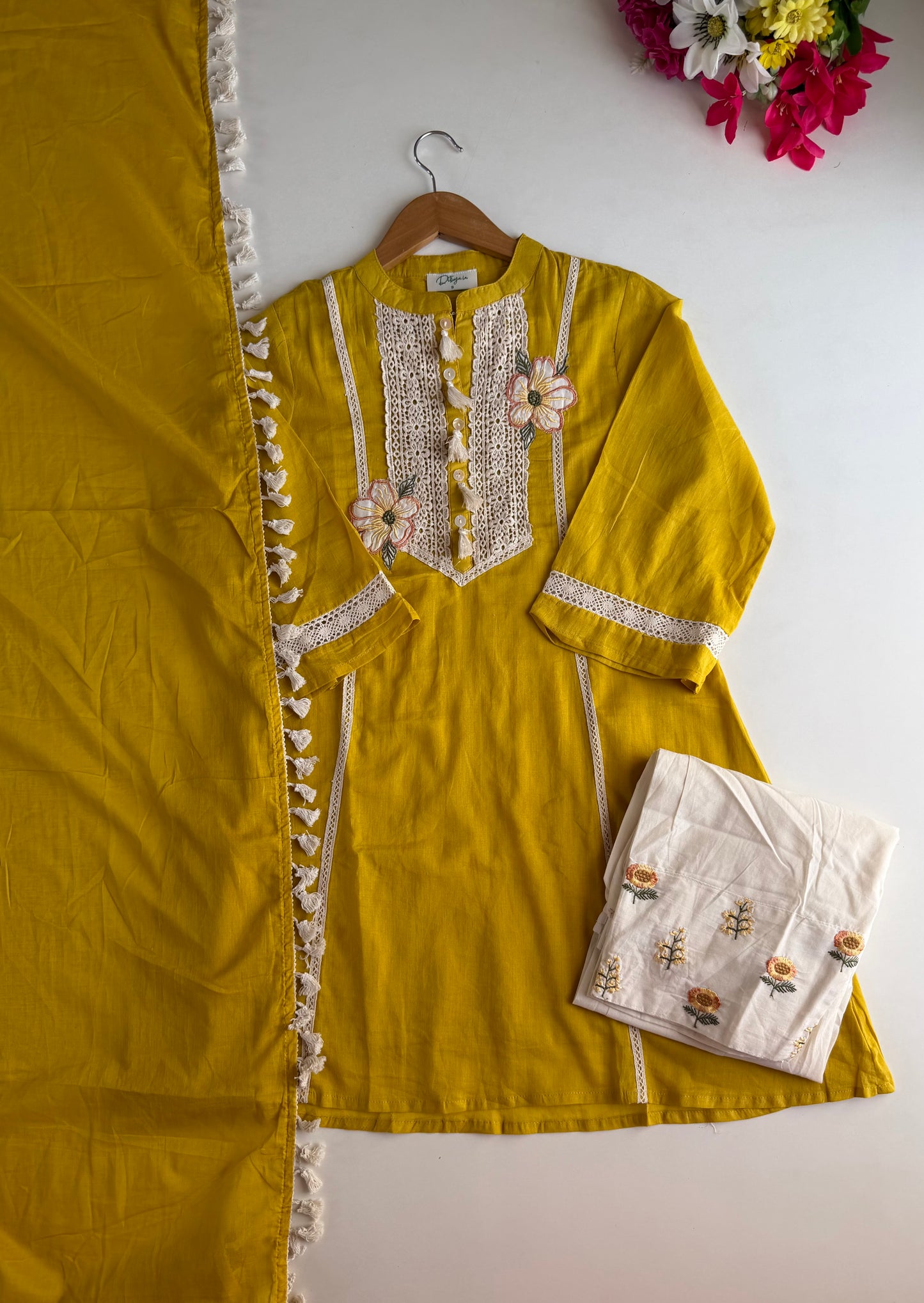 K213 - Mul cotton embroidered farshi salwar with pants and dupatta