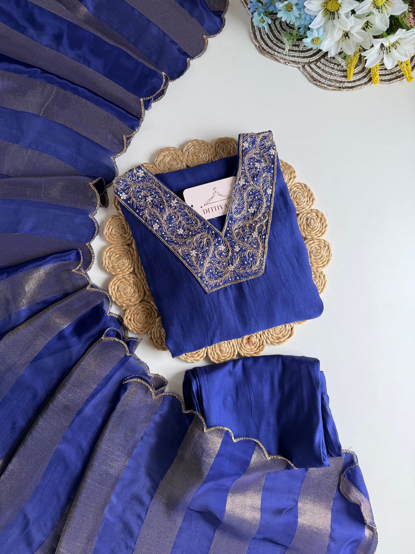 K699 - Russian silk handwork aline Kurti with pants and dupatta