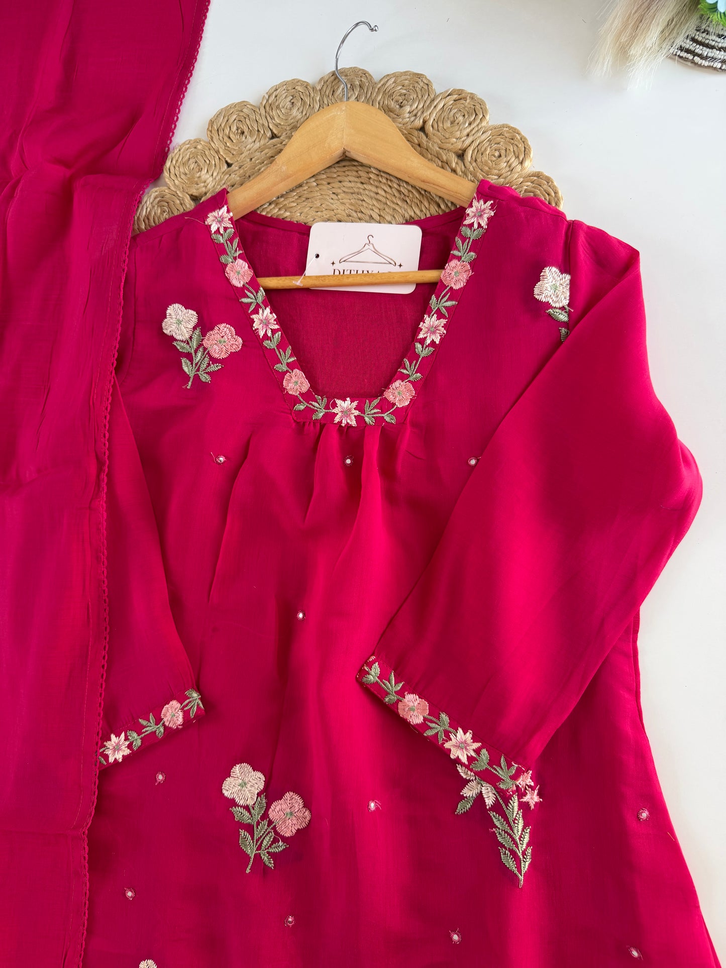 K601 - Mul Cotton embroidered anarkali with pants and dupatta