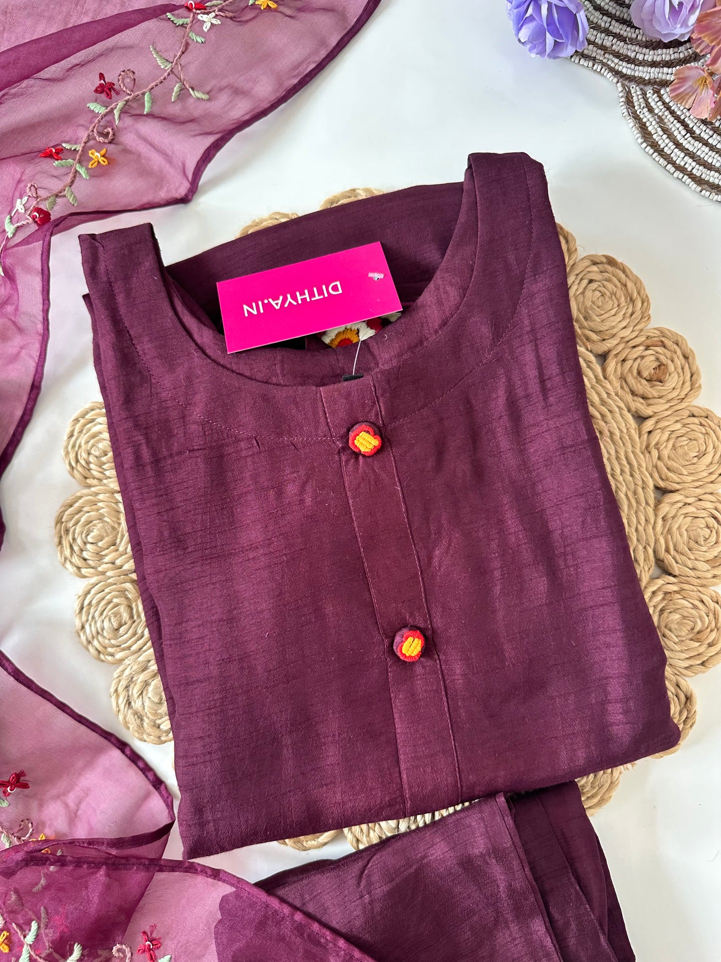 D428 - Dola silk straight Kurti with pants and dupatta