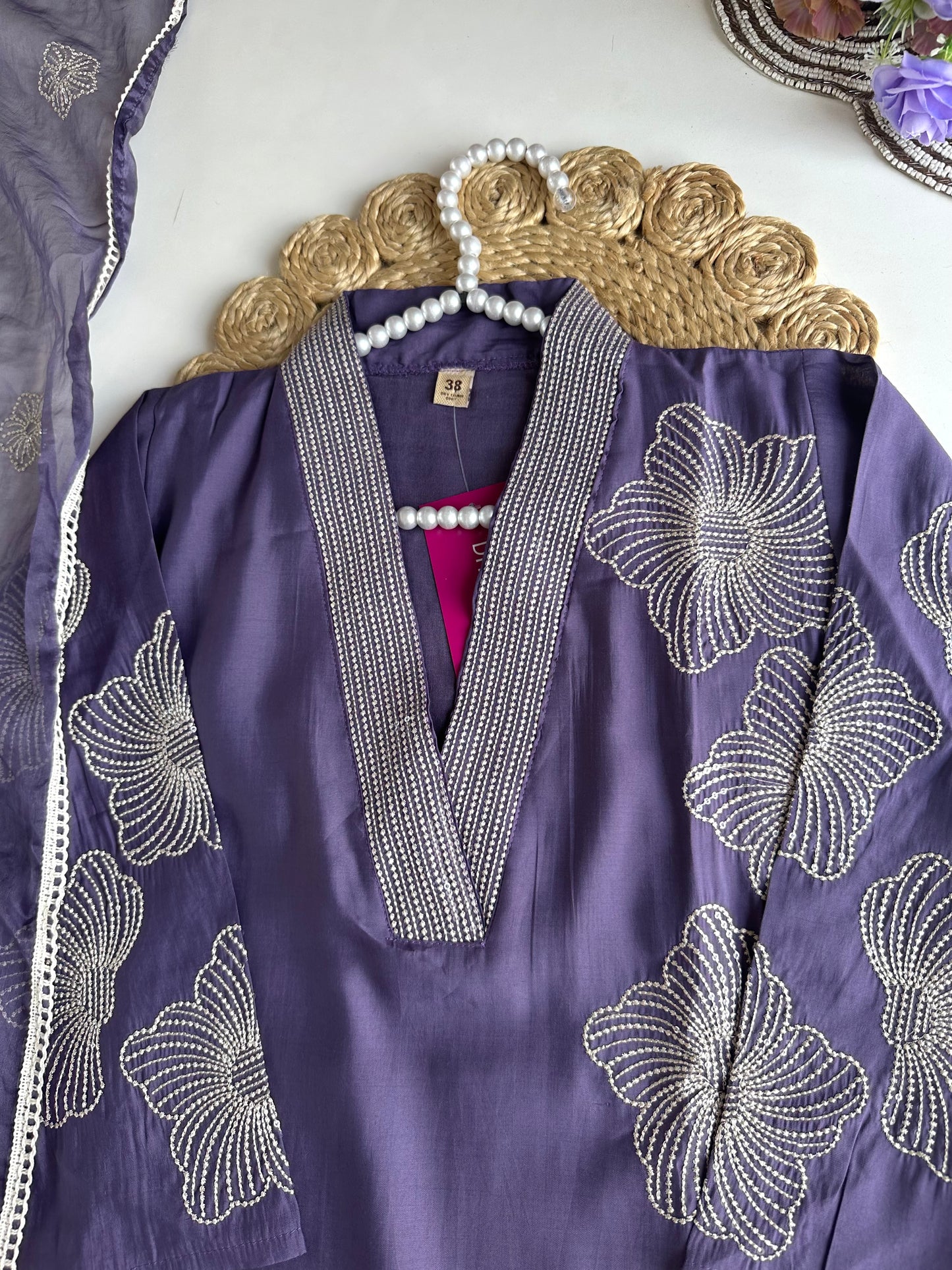 K105 - Roman silk Embroidered straight kurti with pants and dupatta
