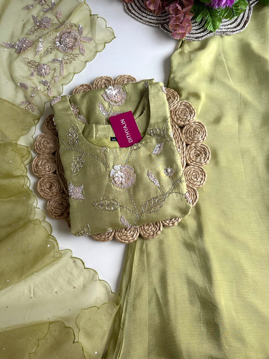 K326 - Russian silk Handwork Kurti with palazzo and dupatta