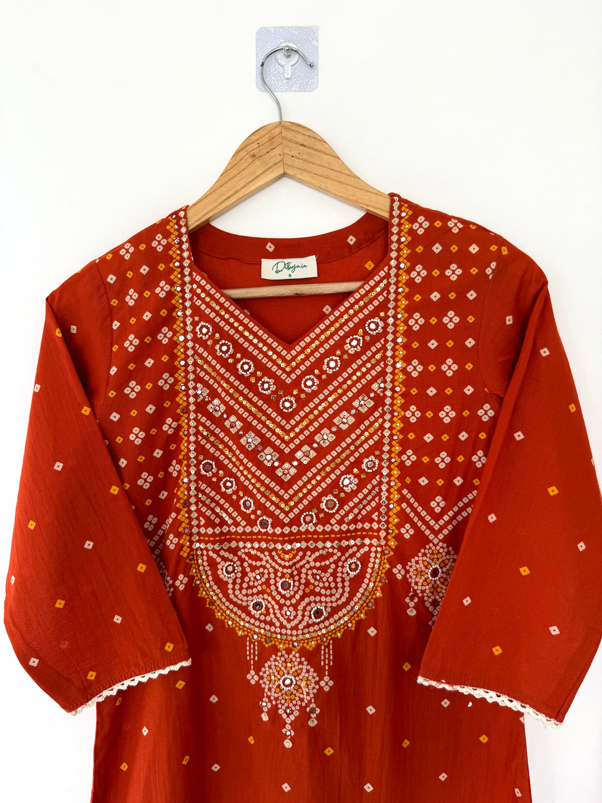 K119 - Mul cotton handwork straight Kurti with pants and dupatta