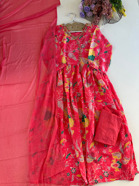 D391-Chinnon Alia cut Anarkali with pants and dupatta