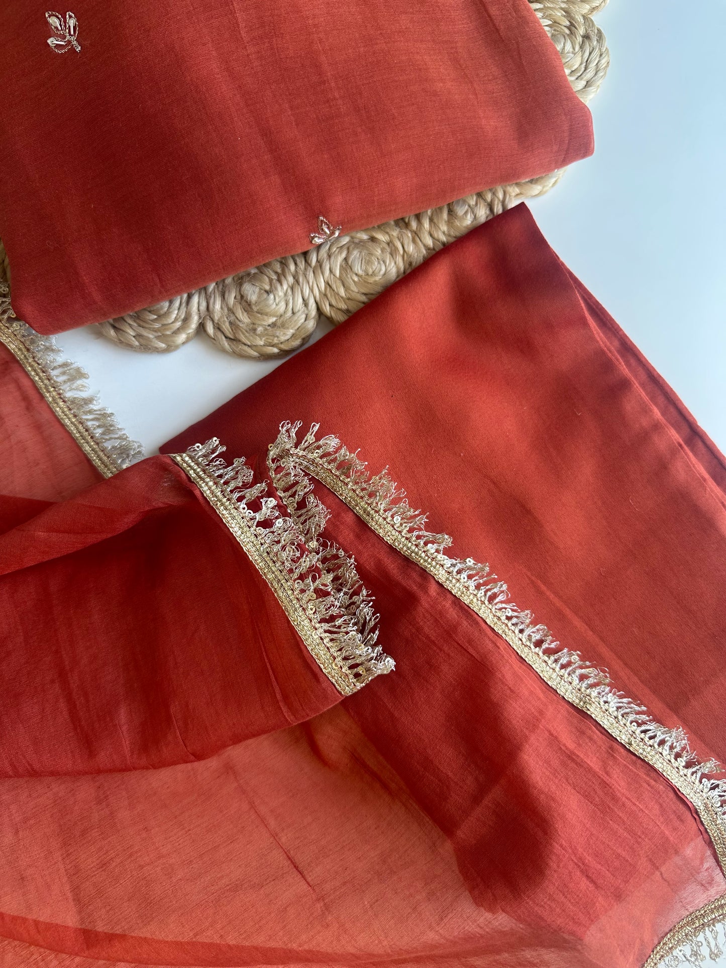 K430 - Mul Chanderi handwork Anarkali with pants and dupatta in 2 colours