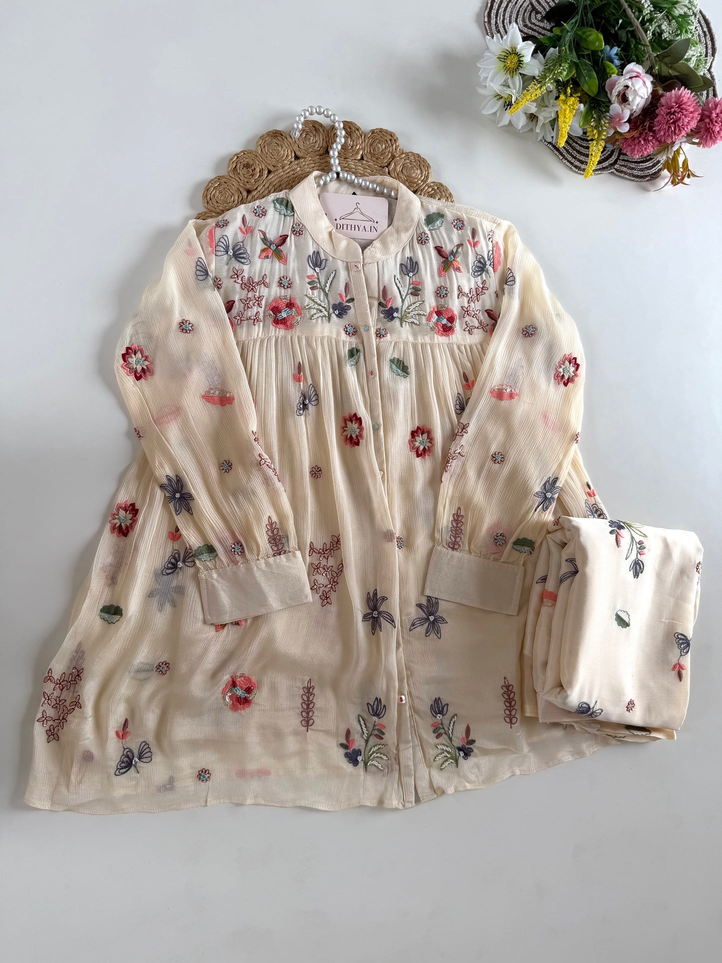 K483 - Pure Chinnon handwork coord set in 2 colours