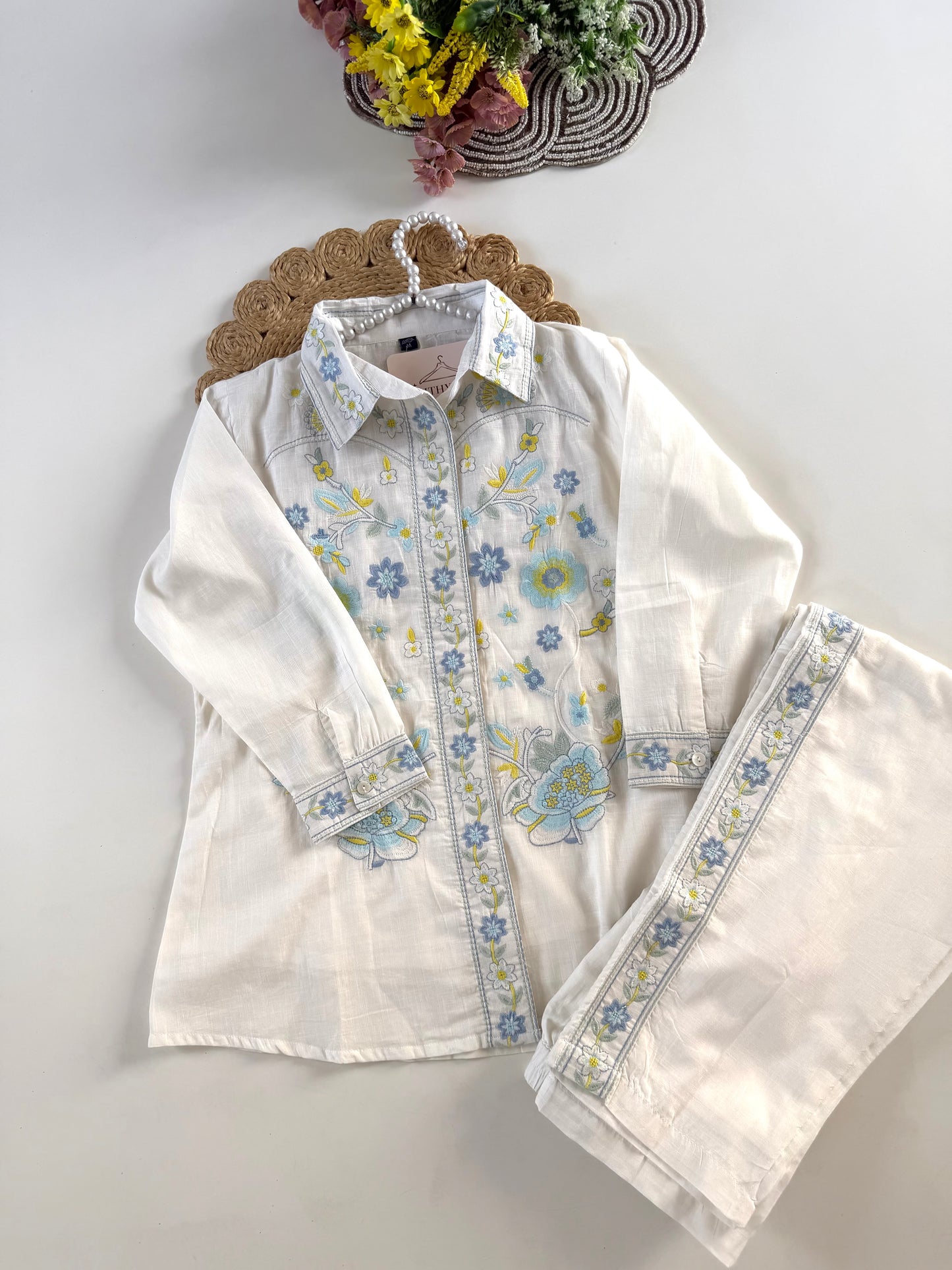K172 - Pure Mul cotton hand embroidered coord set