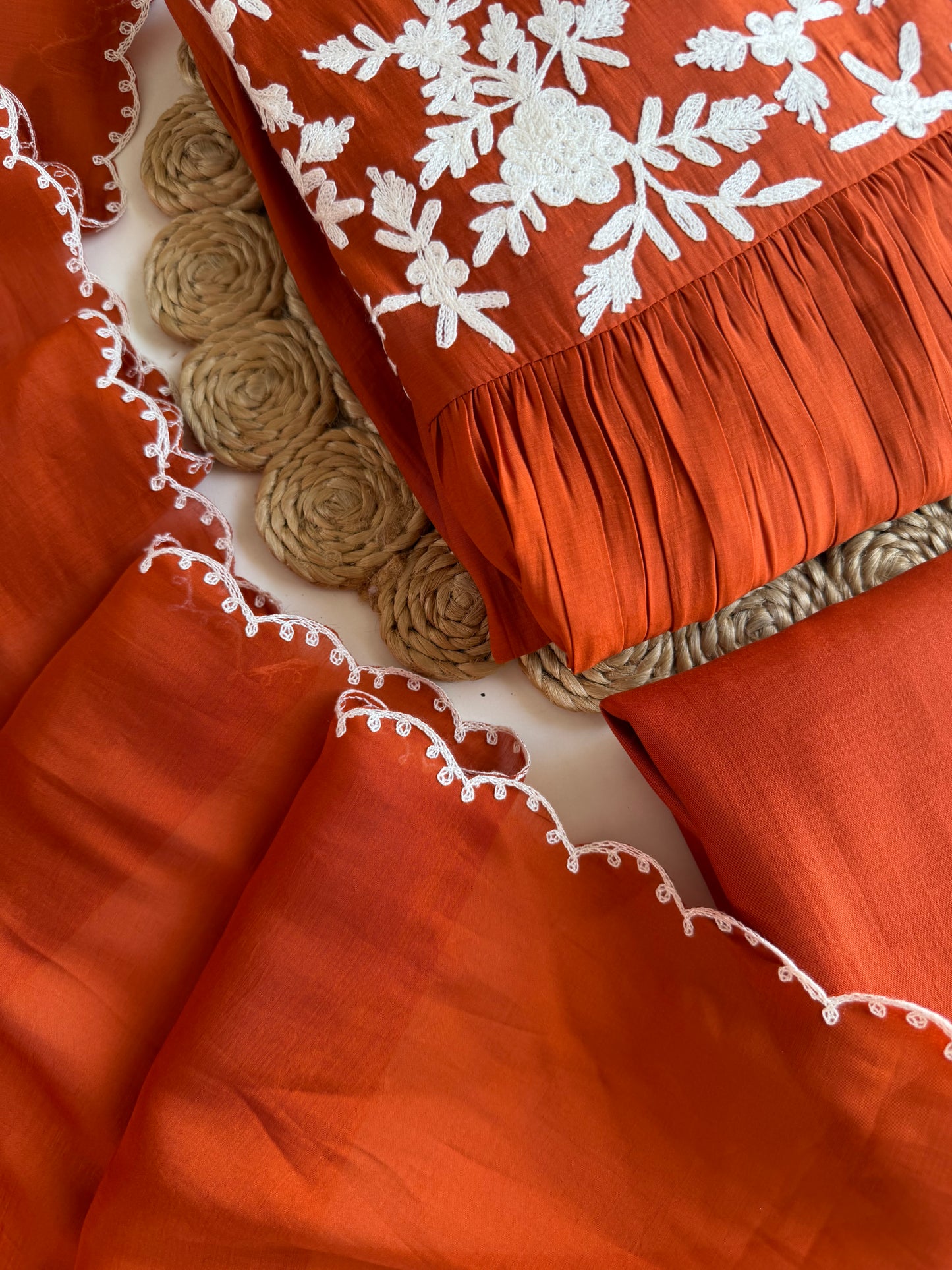 K685 - Mul chanderi embroidered Anarkali with pants and dupatta