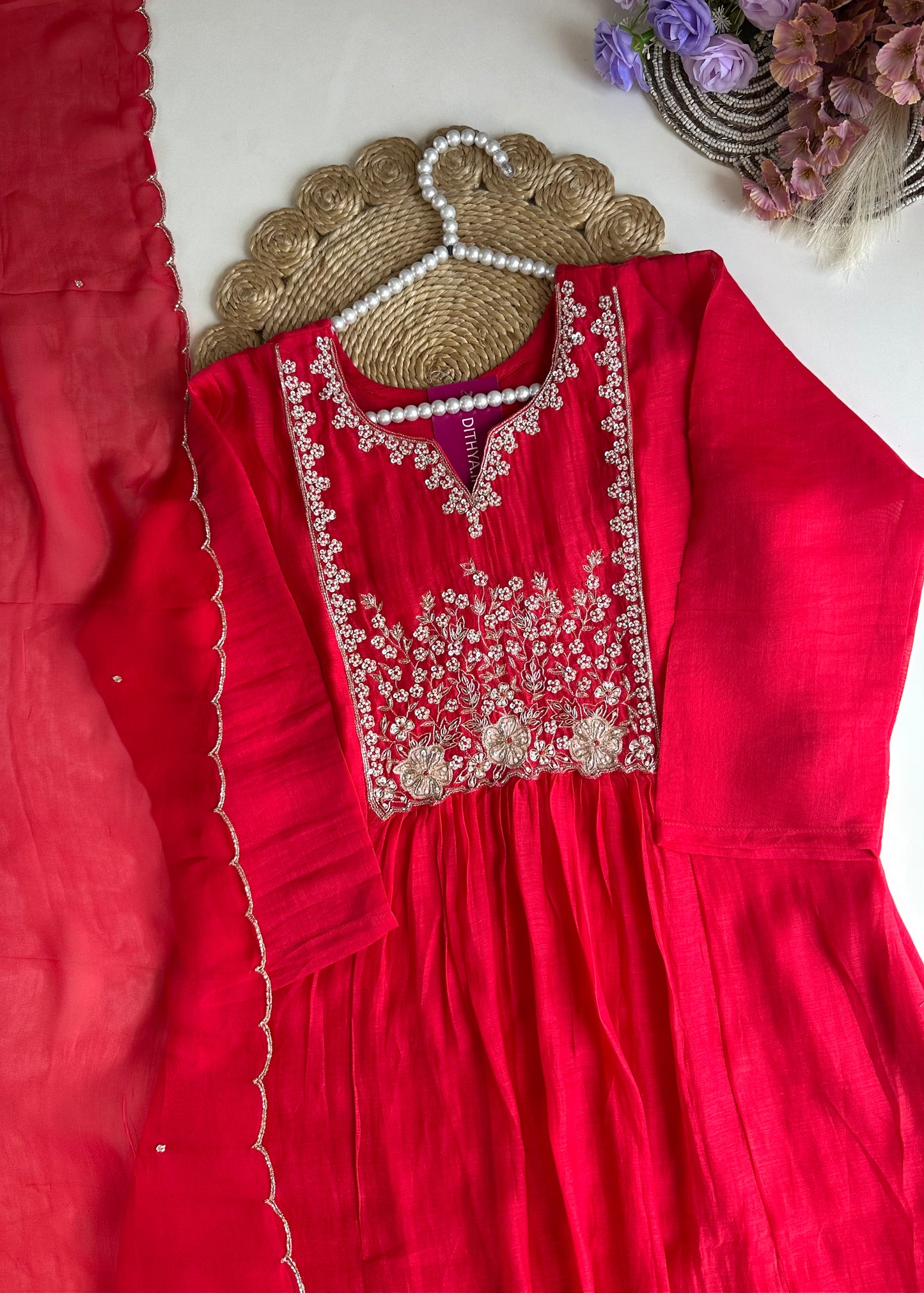 K138 - Mul chanderi Anarkali with pants and dupatta
