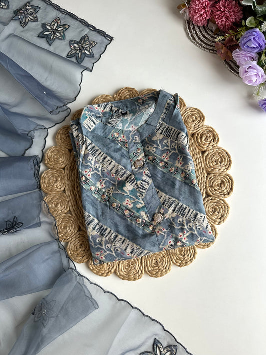 D073 -Muslin silk straight kurti with pants and dupatta