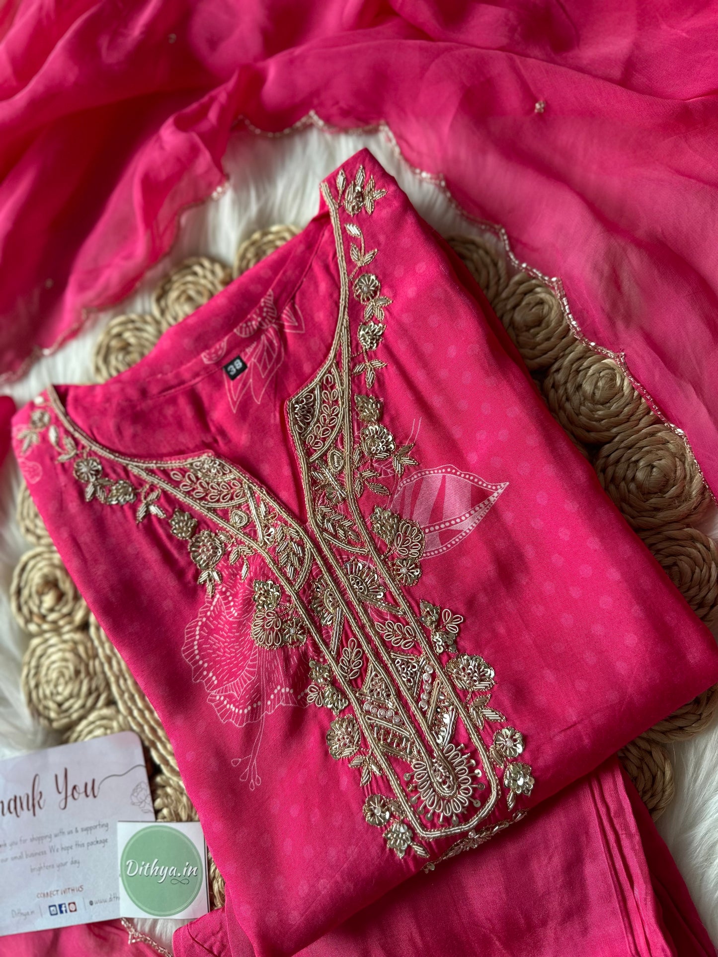 K308-Muslin silk kurti with pants and dupatta