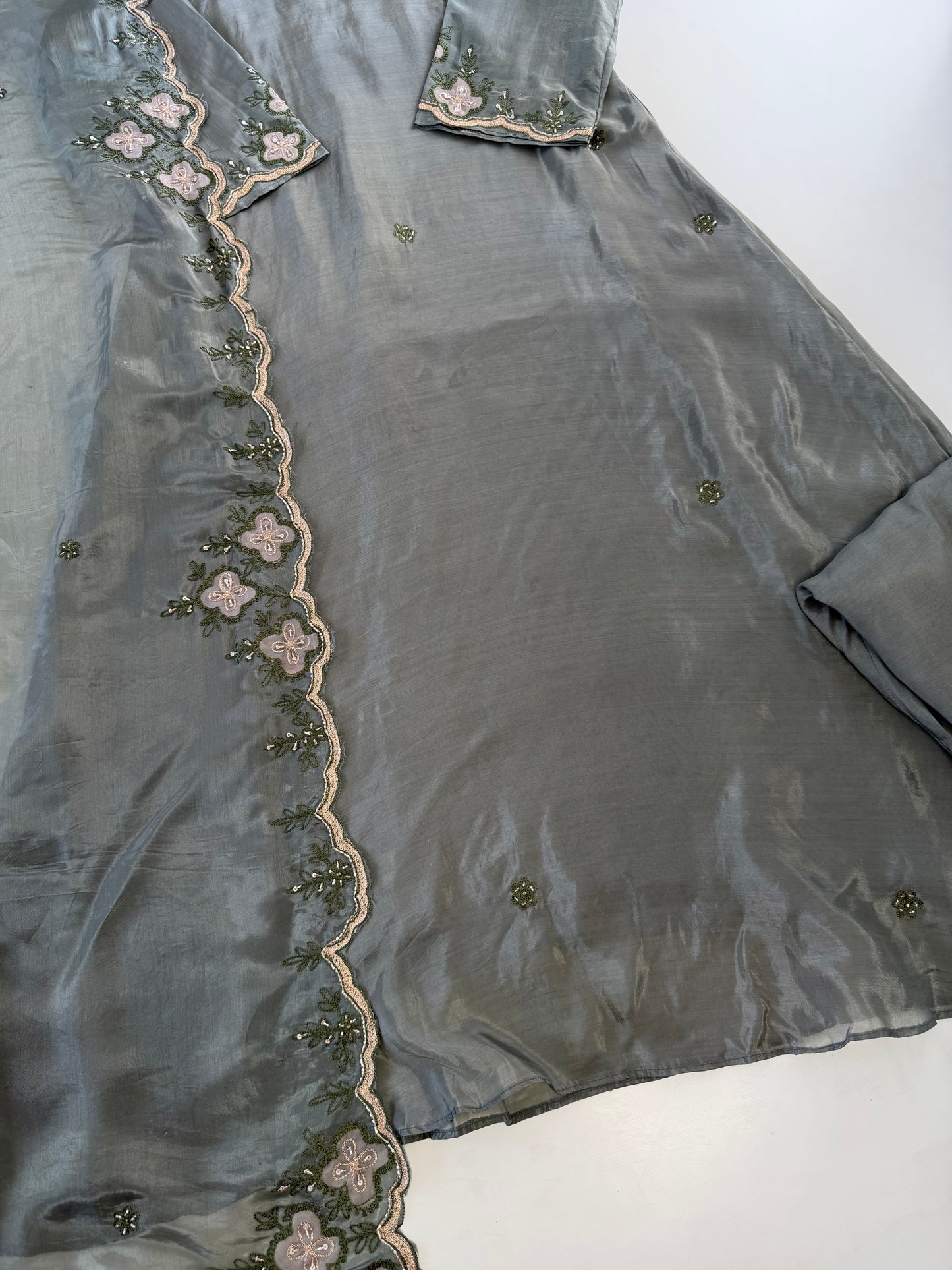 K191 - HO silk handwork aline Kurti with pants and dupatta