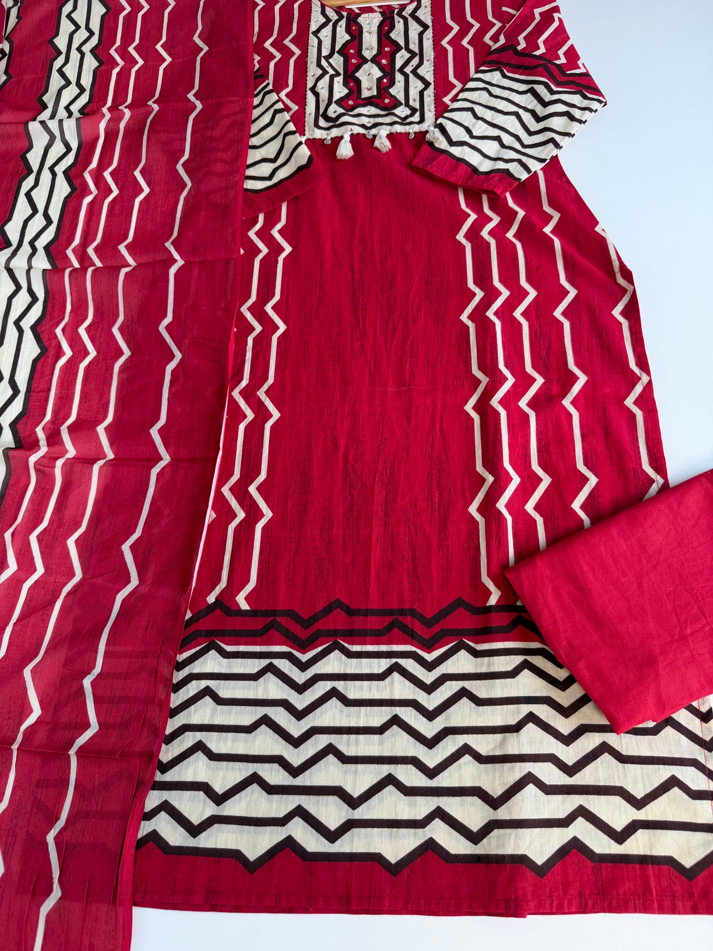 K646 - Mul cotton printed straight Kurti with pants and dupatta