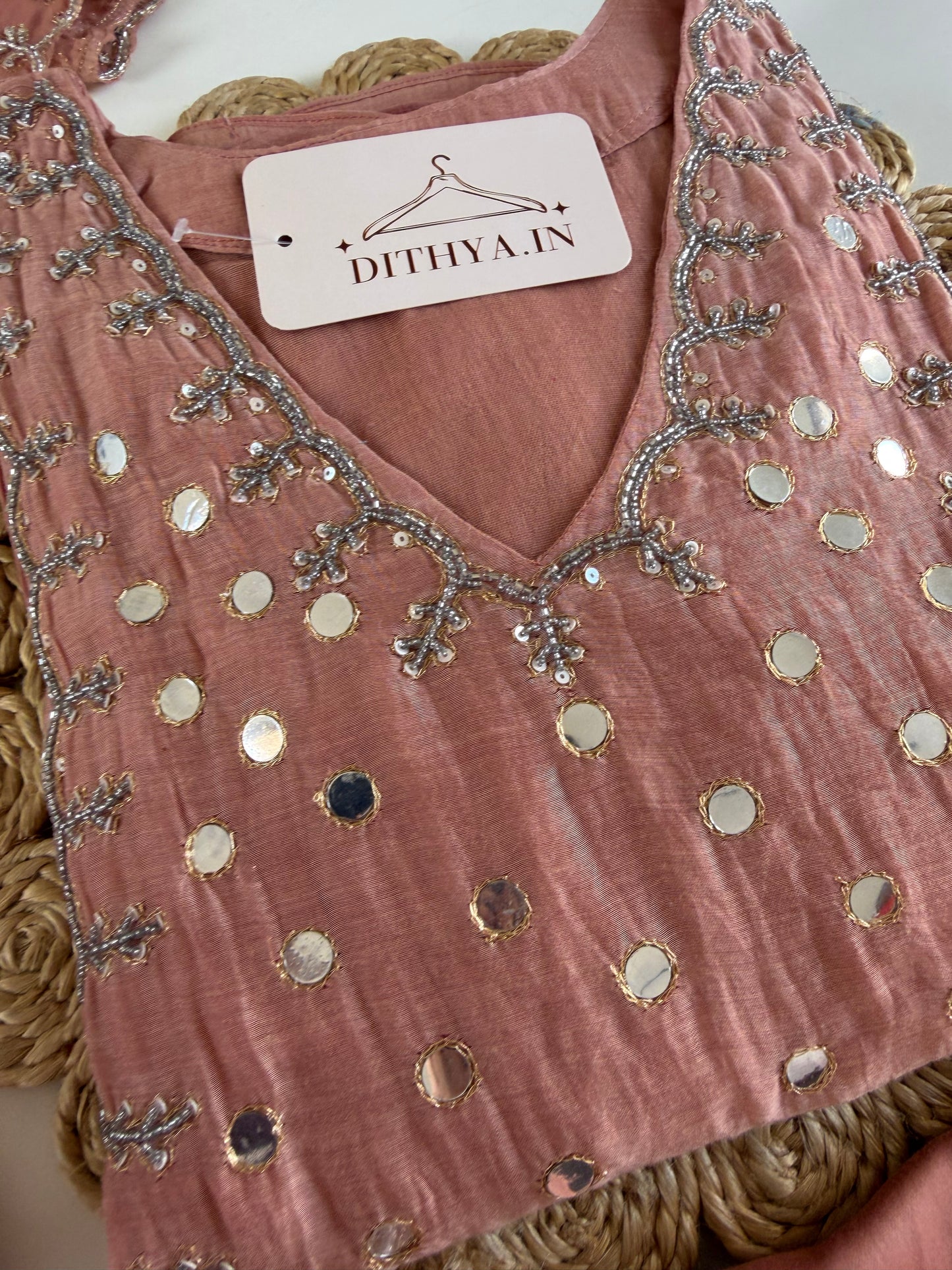 K626 - Mul chanderi handwork Anarkali with pants and dupatta