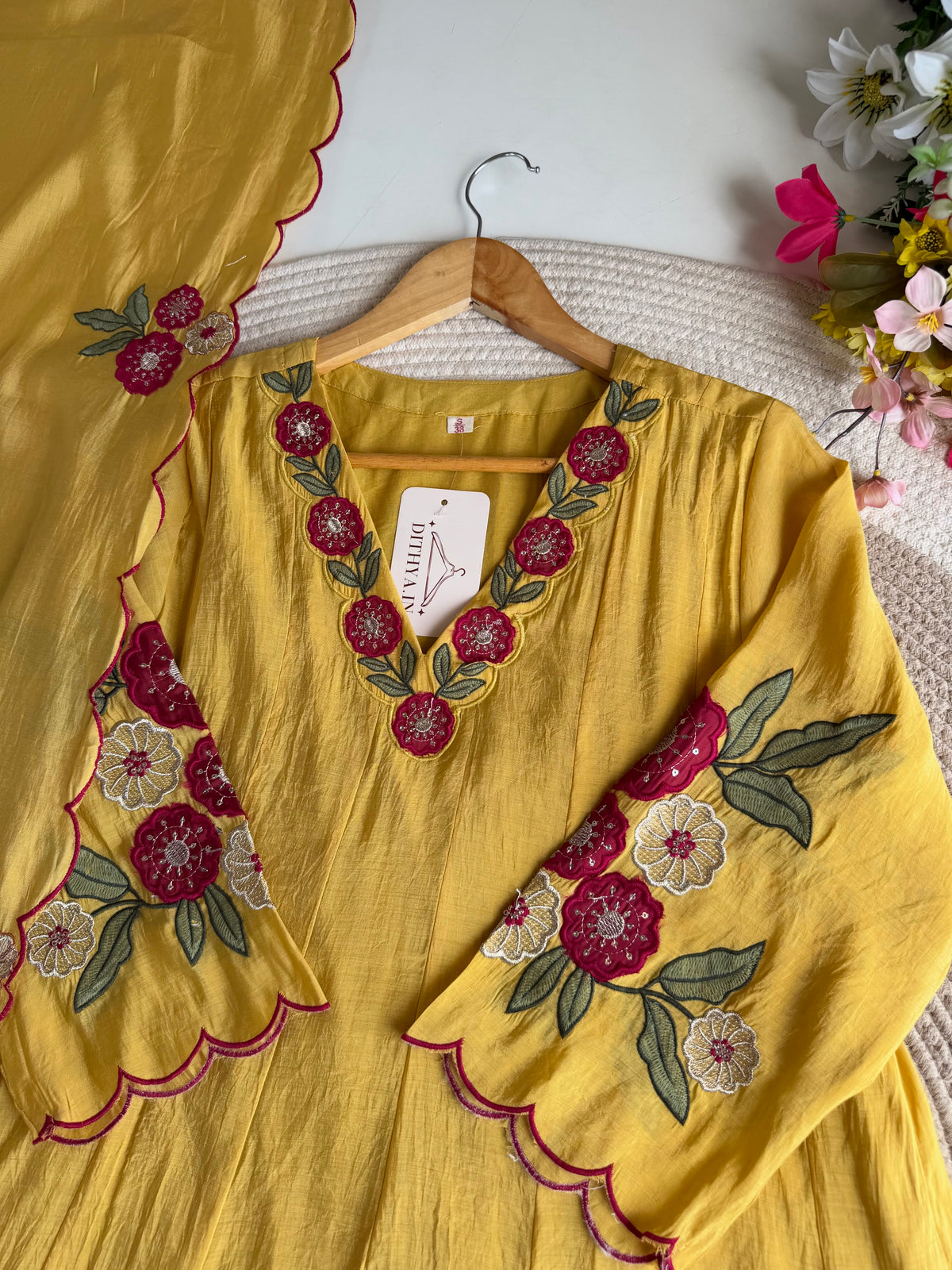 K569 - Surat Mul chanderi hand embroidered Anarkali with pants and dupatta
