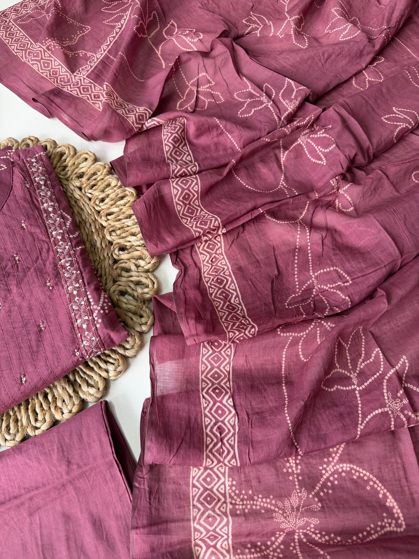 K586 - Cotton embroidery aline kurti with pants and dupatta