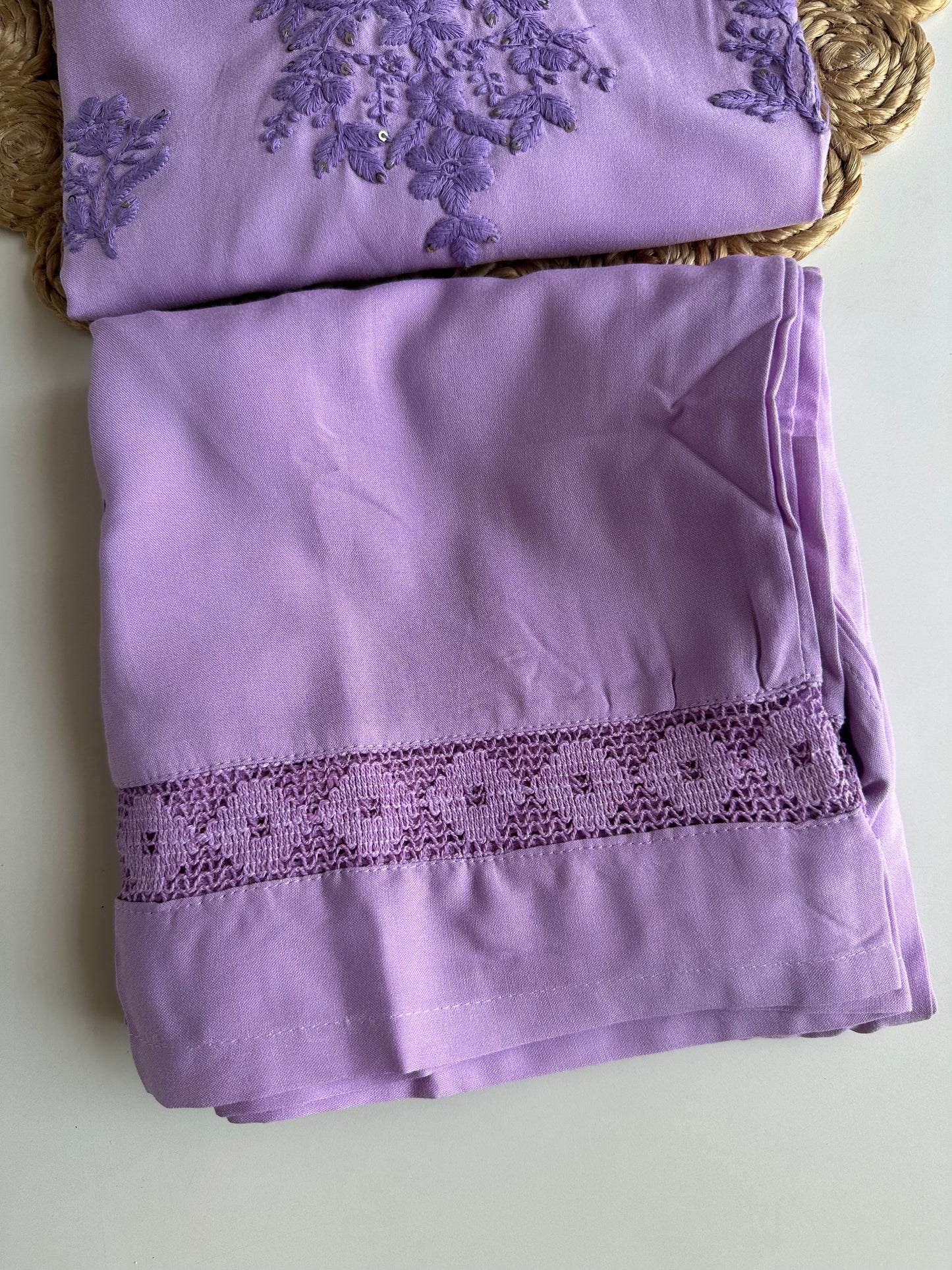 K246 - Mul cotton embroidered straight Kurti with pants