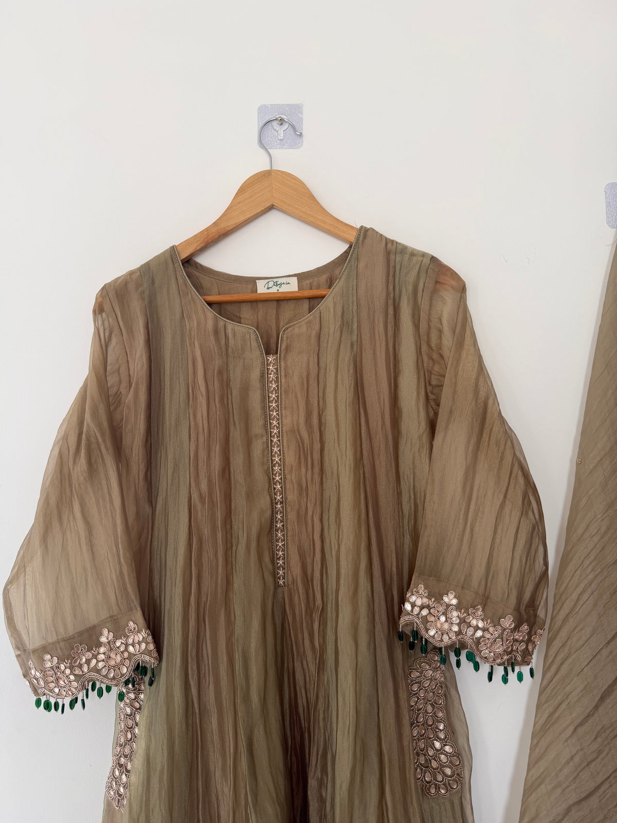 K723 - Crush tissue handwork Anarkali with pants and dupatta