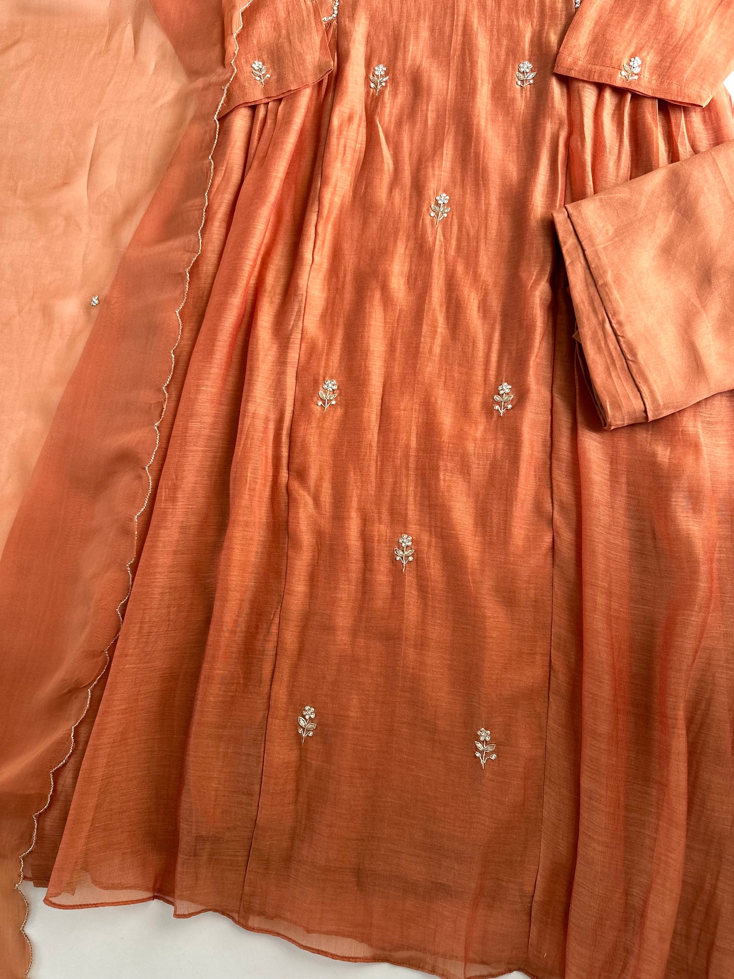 K160 - Mul Chanderi handwork Aline Kurti with pants and dupatta