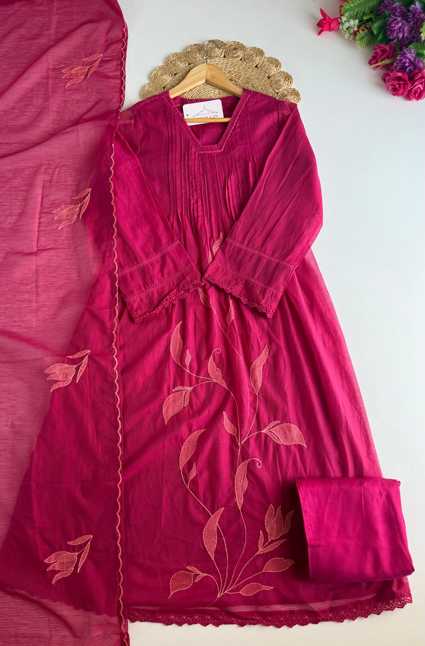 K127 - Kota doriya embroidered Anarkali with pants and dupatta in 2 colours